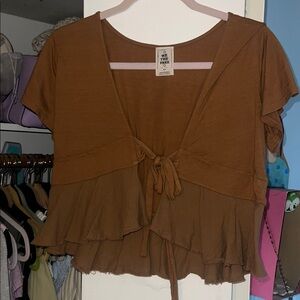 We The Free Tan Tie-Front Blouse
